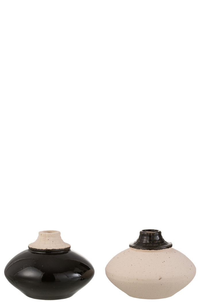 J-Line vaas Klein Rond - keramiek - zwart|beige - 2 stuks - Ø 13 cm
