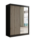Meubella - Kledingkast Lisbon 2 - Zwart - 150 cm - Met spiegel