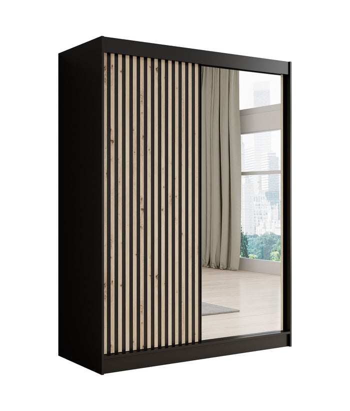 Meubella - Kledingkast Lisbon 2 - Zwart - 150 cm - Met spiegel