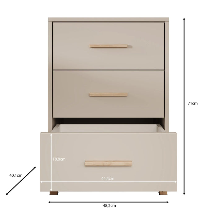 Meubella - Nachtkastje Bahia - Beige - 48 cm - 3 lades