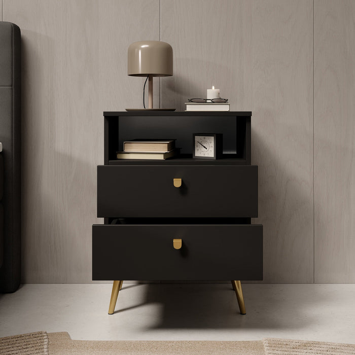 Meubella - Nachtkastje Hidde - Zwart - 50 cm