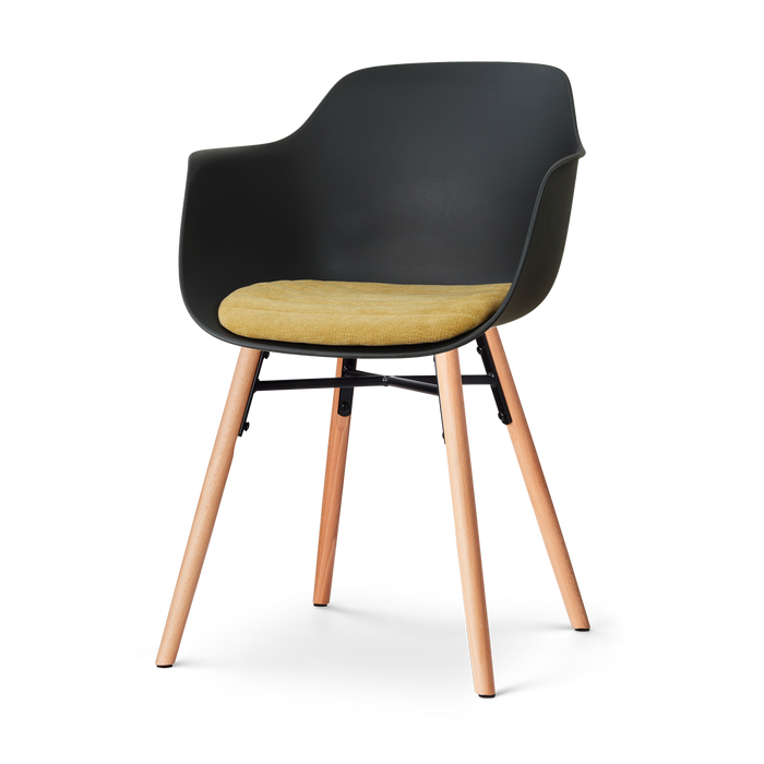 Nolon Nena-Liz eetkamerstoel zwart met warm oker zitkussen - houten