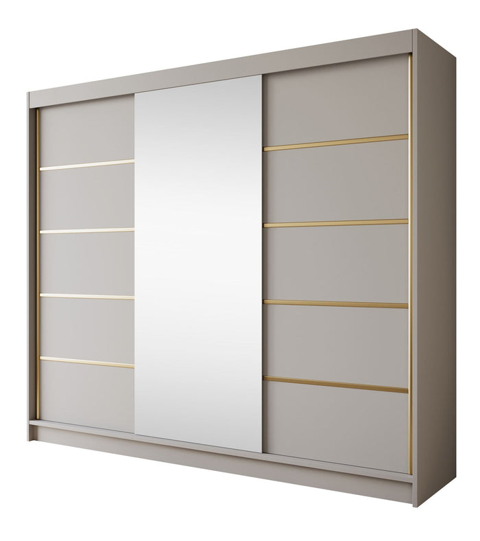 Meubella - Kledingkast Eagle - Beige - 250 cm - Met spiegel