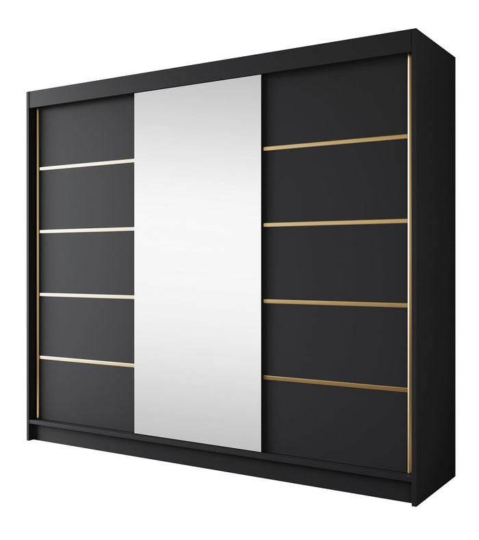Meubella - Kledingkast Eagle - Zwart - 250 cm - Met spiegel