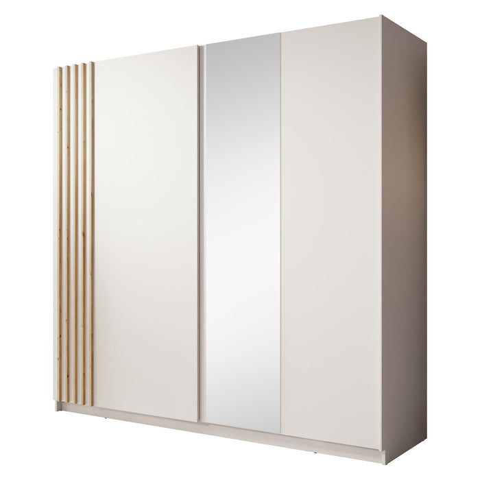 Meubella - Kledingkast Boets - Wit - Eiken - 200 cm - Met spiegel