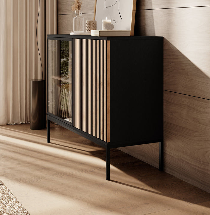 Meubella - Dressoir Legend - Mat zwart - Eiken - 104 cm