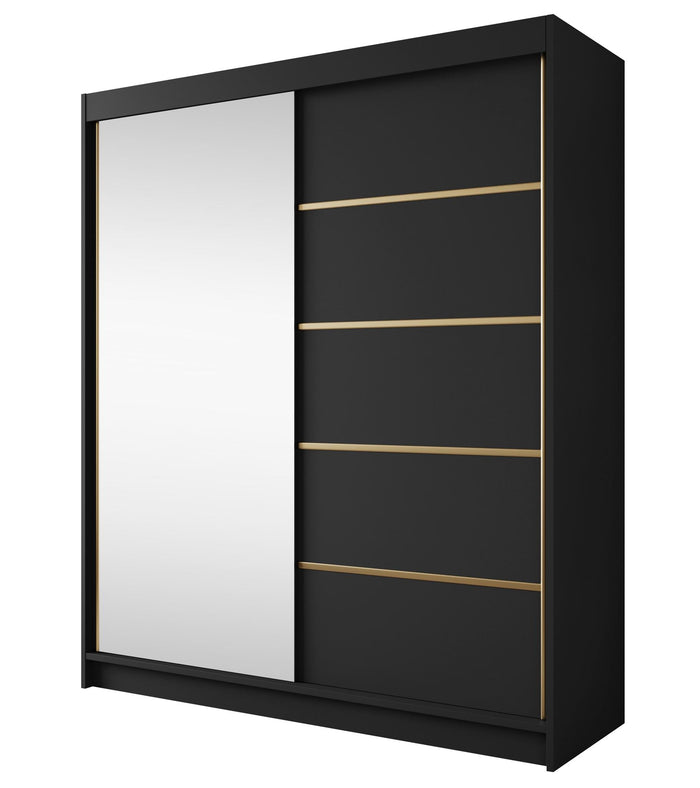 Meubella - Kledingkast Eagle - Zwart - 180 cm - Met spiegel