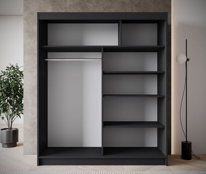 Meubella - Kledingkast Eagle - Zwart - 180 cm - Met spiegel