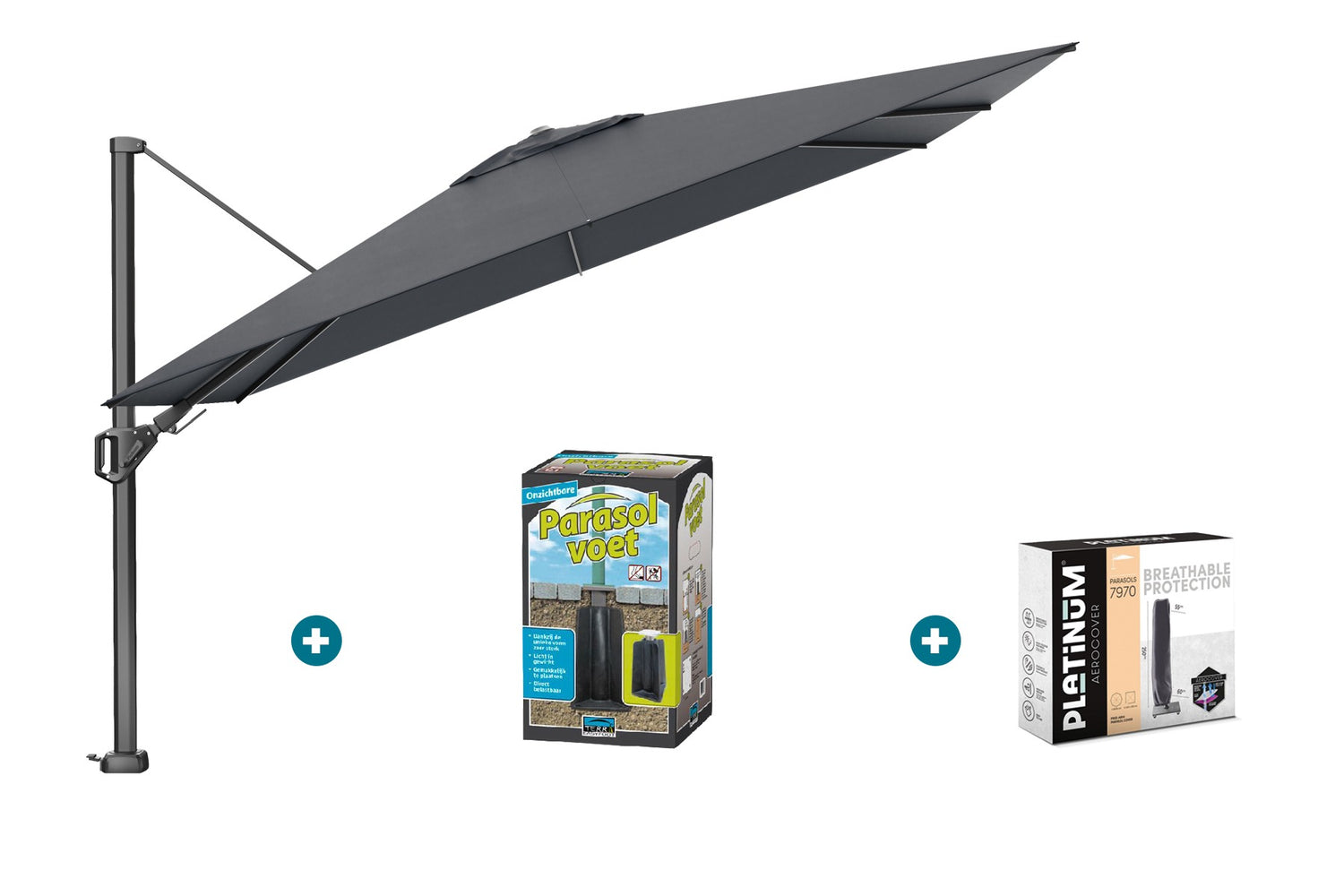 Platinum Challenger Premium T2 2,6x3,5m parasol-Faded Black+voet+hoes