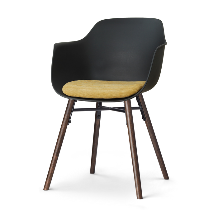 Nolon Nena-Liz eetkamerstoel zwart met warm oker zitkussen - walnoot