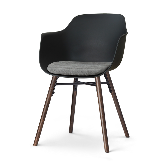 Nolon Nena-Liz Eetkamerstoel Zwart met Zeegrijs Zitkussen - Walnoot