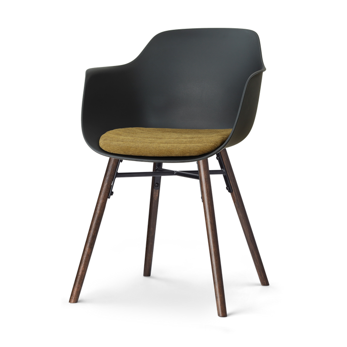 Nolon Nena-Liz Eetkamerstoel Zwart met Mosgroen Zitkussen - Walnoot