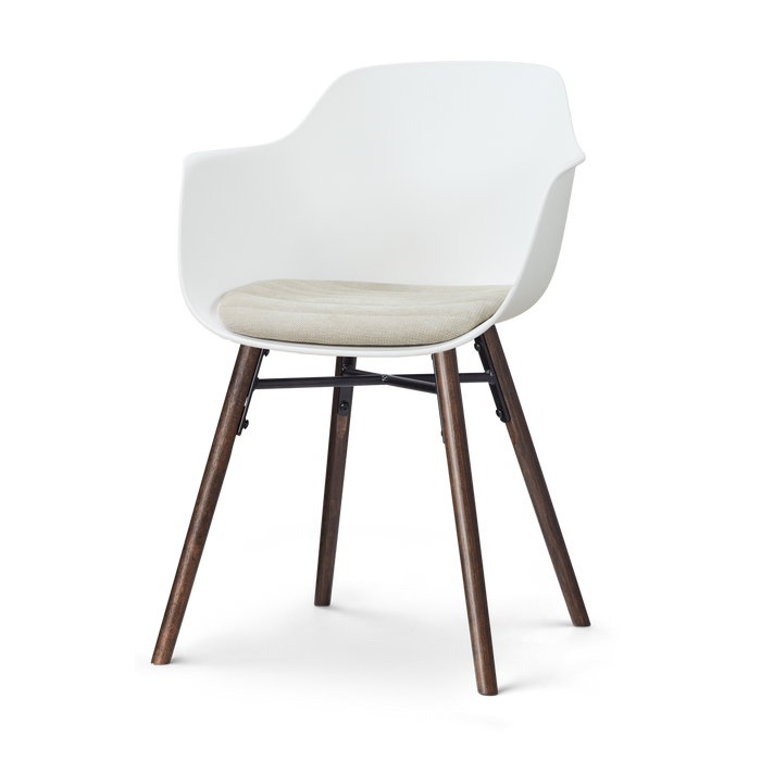 Nolon Nena-Liz Eetkamerstoel Wit met Naturelbeige Zitkussen Walnoot