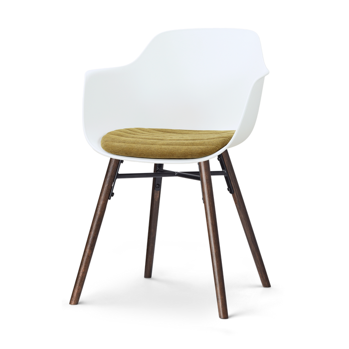 Nolon Nena-Liz Eetkamerstoel Wit met Mosgroen Zitkussen - Walnoot