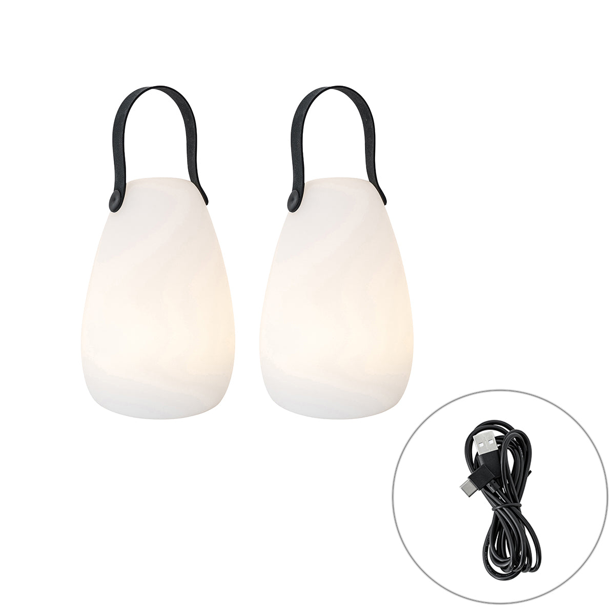 QAZQA Set van 2 tafellampen wit RGBW oplaadbaar IP54 - Pion