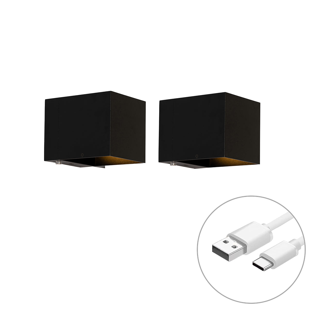 QAZQA Set van 2 wandlampen zwart met dimmer oplaadbaar - Joris