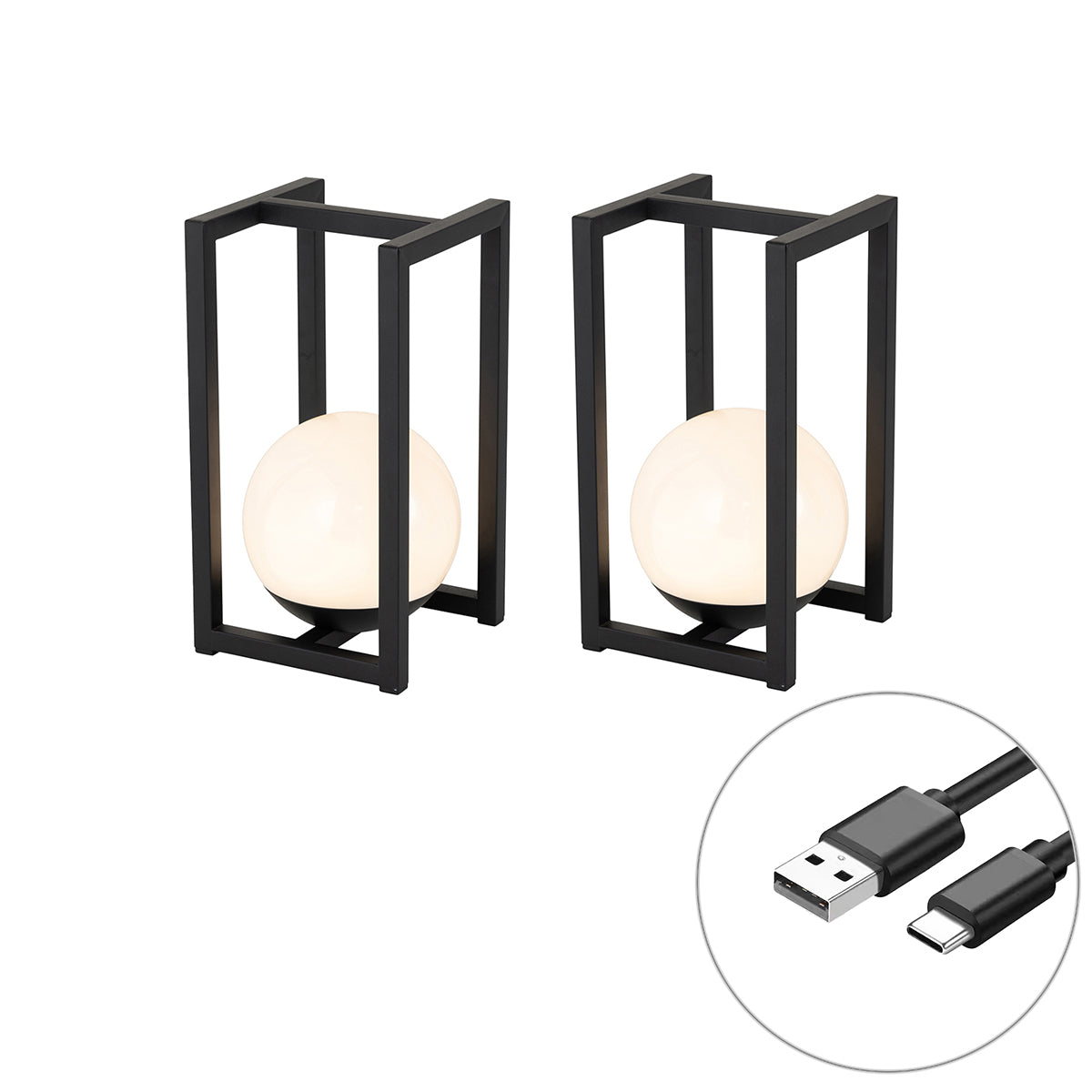 QAZQA Set van 2 buiten tafellampen zwart met touch oplaadbaar - Nowi