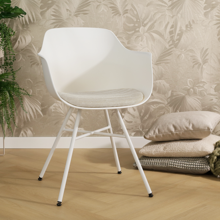 Nolon Noa-Liz Eetkamerstoel Wit met Naturelbeige Zitkussen Wit