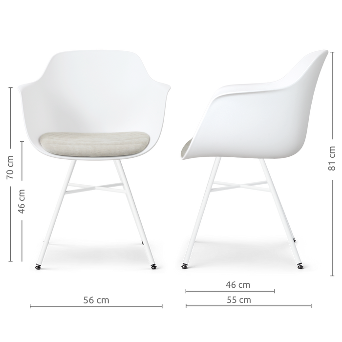 Nolon Noa-Liz Eetkamerstoel Wit met Naturelbeige Zitkussen Wit