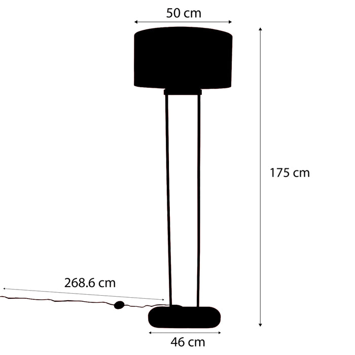 QAZQA Vloerlamp zwart met zwarte ovale kap 50cm - Thijmen