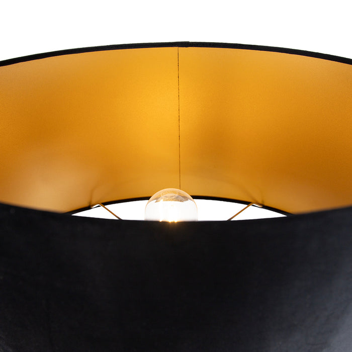 QAZQA Vloerlamp zwart met zwarte ovale kap 50cm - Thijmen