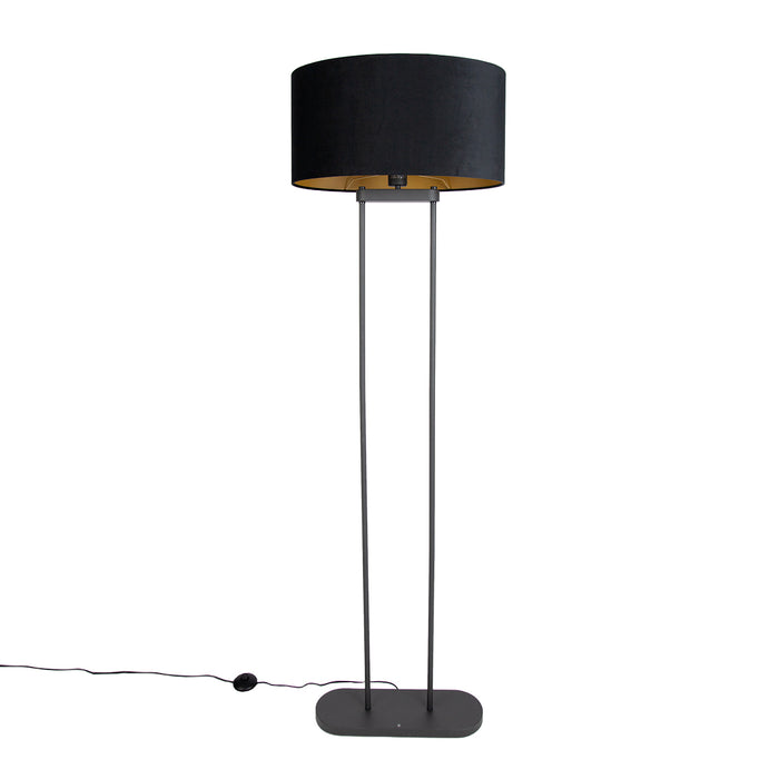 QAZQA Vloerlamp zwart met zwarte ovale kap 50cm - Thijmen