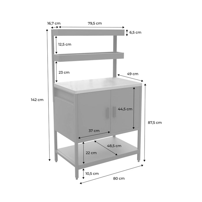 sweeek - Buitenkeuken met 2 deuren en 2 hangende planken staal L80cm
