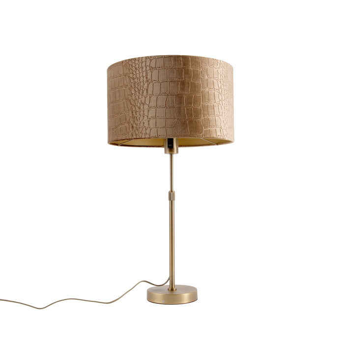 QAZQA Tafellamp brons met velours kap krokodil 35cm - Parte