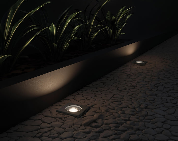 QAZQA Set van 4 buiten grondspots zwart vierkant verstelbaar IP65 -