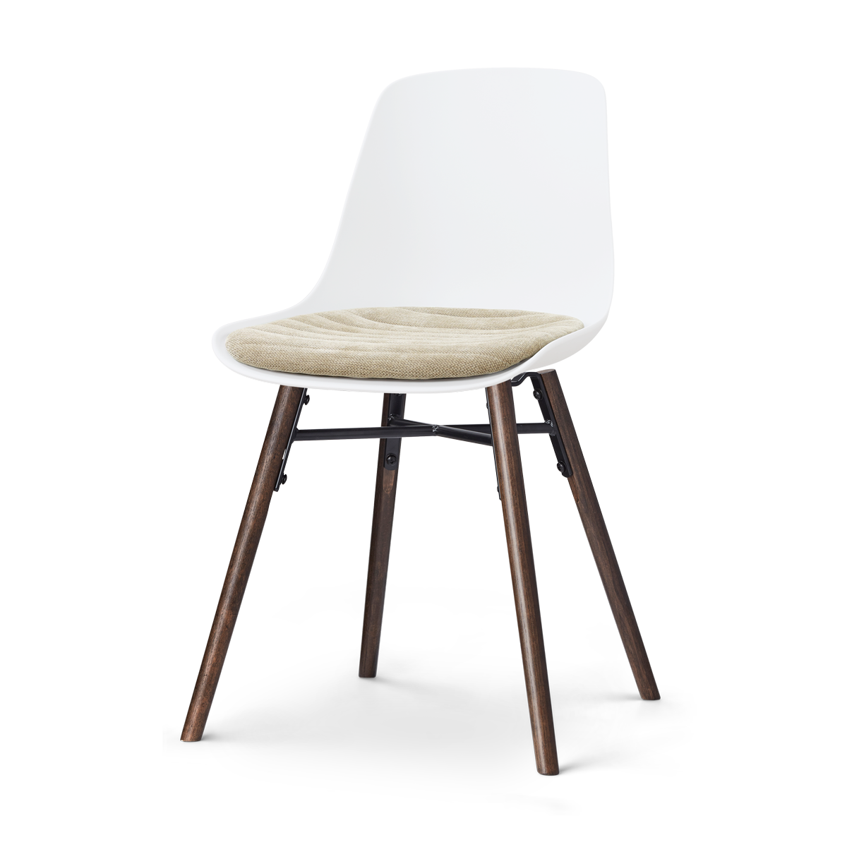 Nolon Nena-Liv eetkamerstoel wit met nougatbruin zitkussen - walnoot