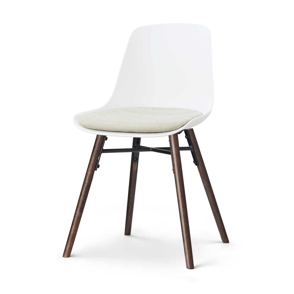 Nolon Nena-Liv eetkamerstoel wit met naturelbeige zitkussen - walnoot