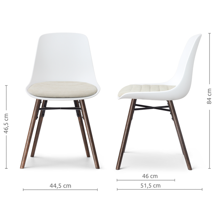 Nolon Nena-Liv eetkamerstoel wit met naturelbeige zitkussen - walnoot