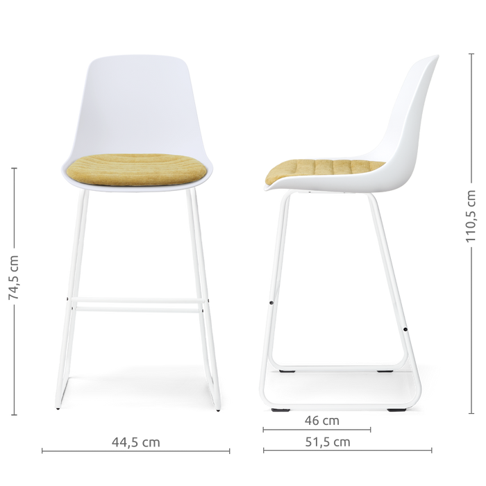 Nolon Nino-Liv barkruk wit met warm oker zitkussen - wit onderstel -