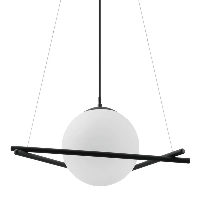 EGLO Hanglamp - E27 - 1lichts - Staal Zwart | Glas opaal-mat - Wit