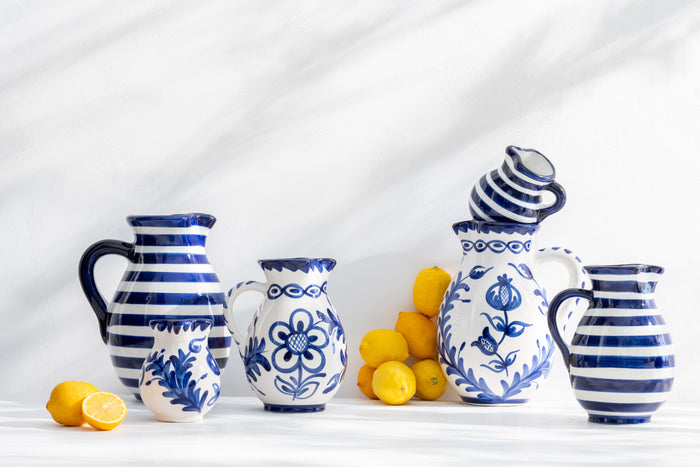 J-Line kruik Granada - keramiek - wit|blauw - large