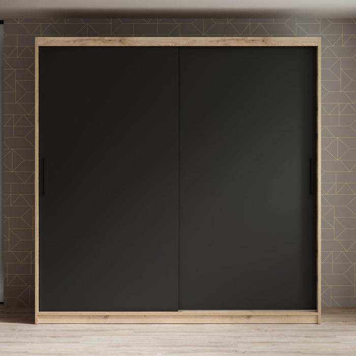 Meubella - Kledingkast Luxor - Zwart - Eiken - 200 cm