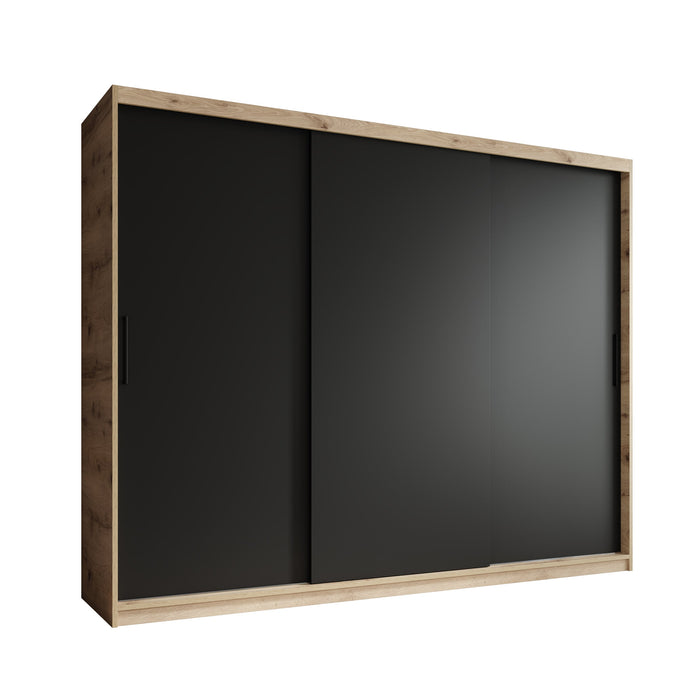 Meubella - Kledingkast Luxor - Zwart - Eiken - 250 cm