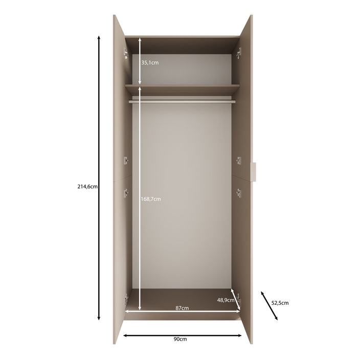 Meubella - Montclair - Kledingkast 2-deurs - Beige - 90x53x215 cm