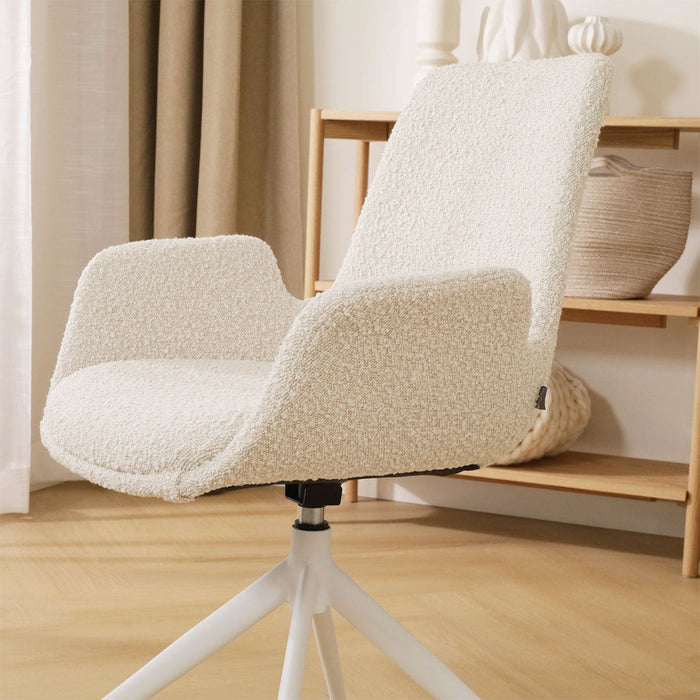 Nolon Nola-Eef Eetkamerstoel Bouclé Beige - Draaibaar Wit Onderstel