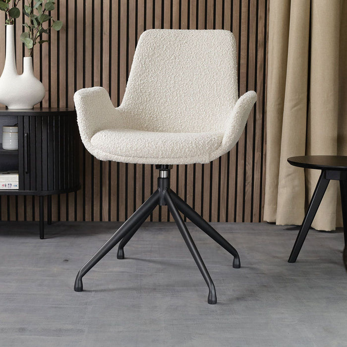 Nolon Nola-Eef Eetkamerstoel Bouclé Beige - Draaibaar Zwart Onderstel