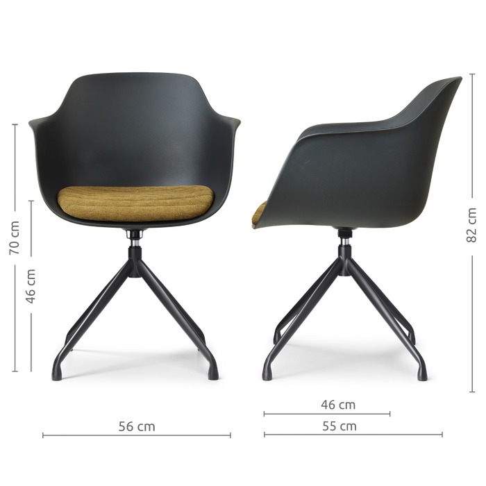 Nolon Nola-Liz  Eetkamerstoel Zwart met Mosgroen Zitkussen - Zwart