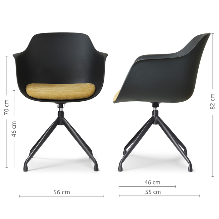 Nolon Nola-Liz draaibare eetkamerstoel zwart met warm oker zitkussen -