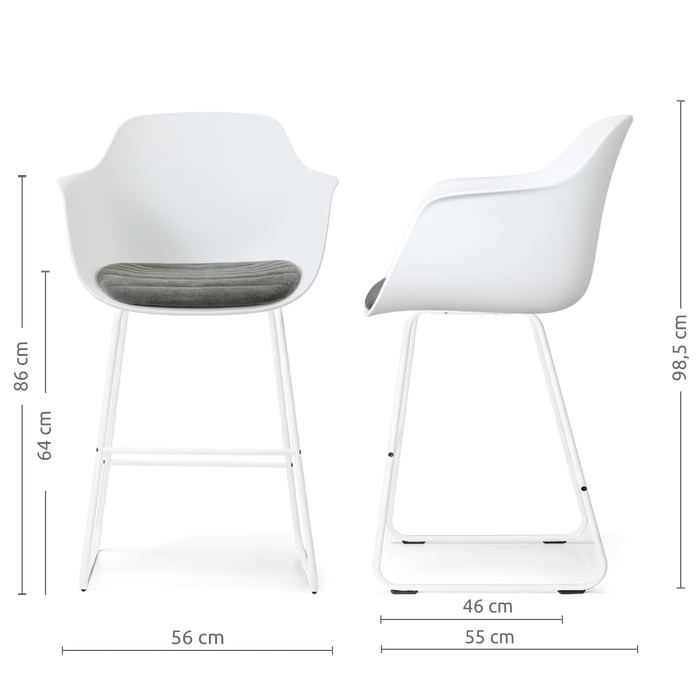 Nolon Nino-Liz Barkruk Wit met Zeegrijs Zitkussen Wit Onderstel 65 Cm