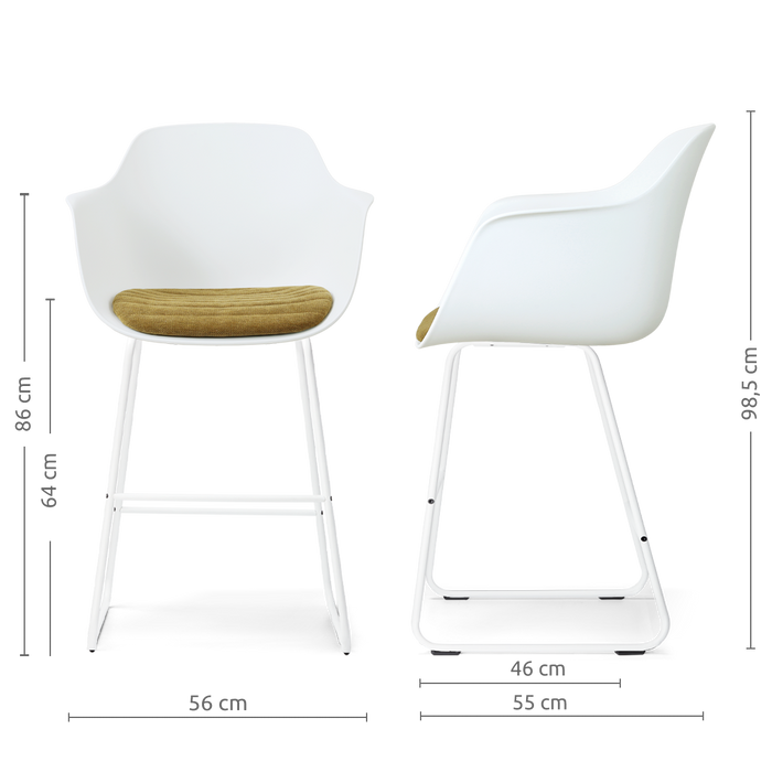 Nolon Nino-Liz Barkruk Wit met Mosgroen Zitkussen - Wit Onderstel - 65