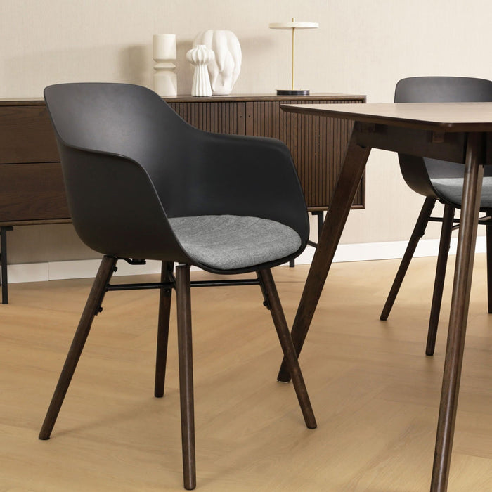 Nolon Nena-Liz Eetkamerstoel Zwart met Zeegrijs Zitkussen - Walnoot