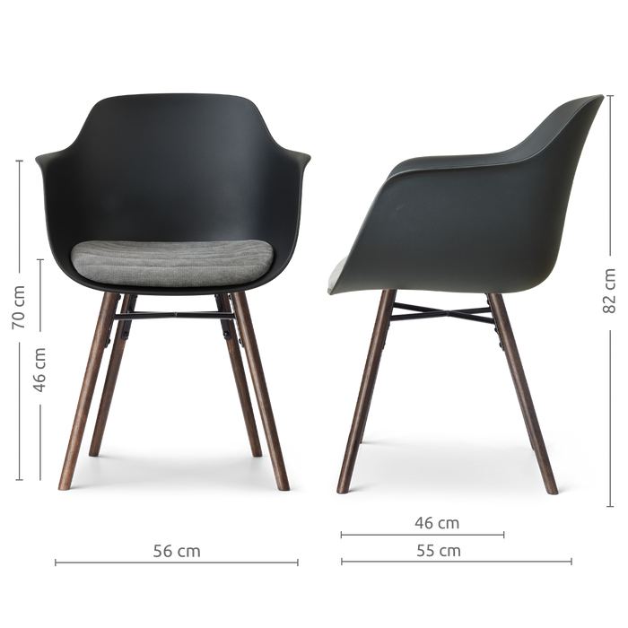 Nolon Nena-Liz Eetkamerstoel Zwart met Zeegrijs Zitkussen - Walnoot