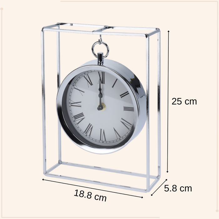 MISOU Tafelklok Hangmodel Zilver Metaal 25 cm Klok op Standaard Bin...