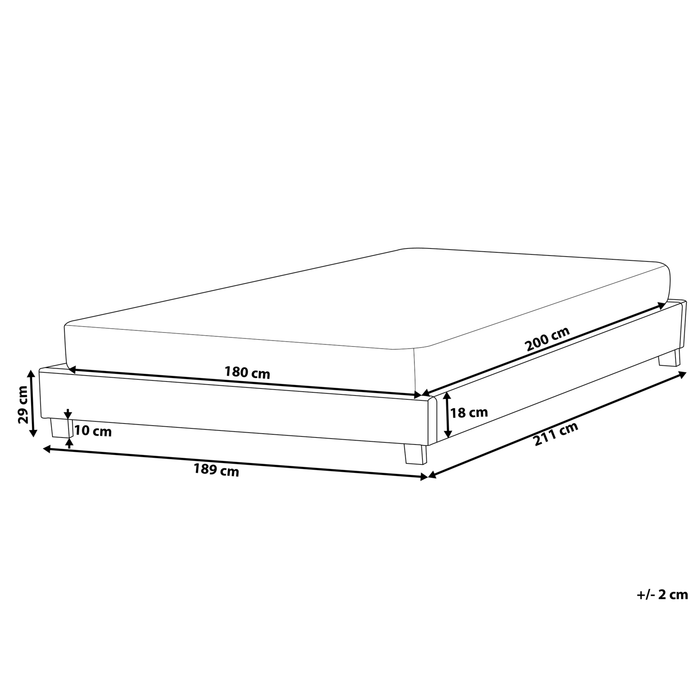 Beliani - ROANNE - Tweepersoonsbed - Grijs - 180 x 200 cm - Polyester