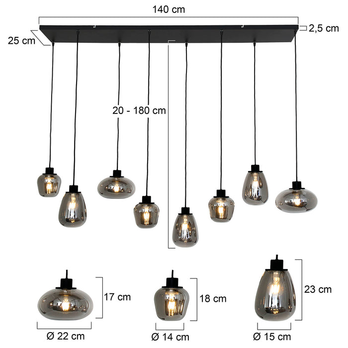 Steinhauer - Reflexion - hanglamp 8 lichts - zwart