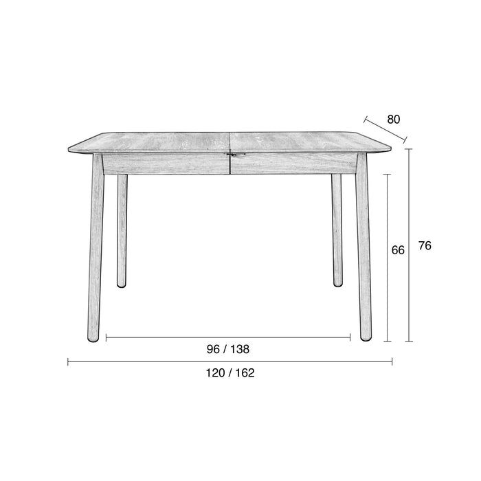 Zuiver Glimps Eettafel Uitschuifbaar - 120/162 x 80 cm - Zwart